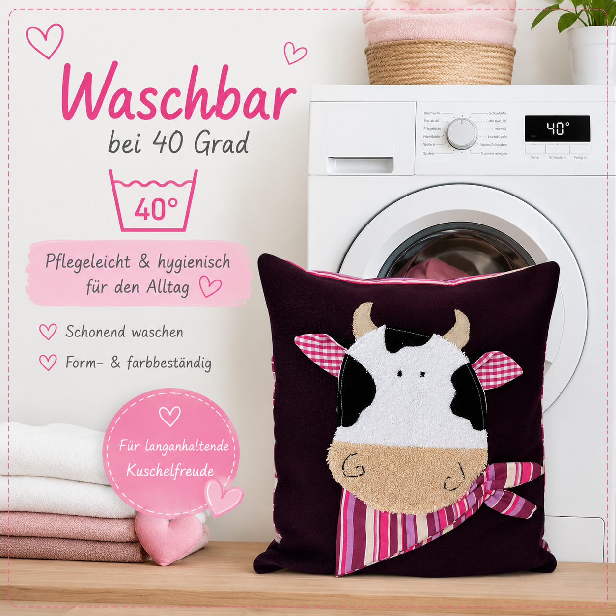 Reisekissen für Mädchen | KINDERKISSEN Kuh | Kleine Kissen 30x30