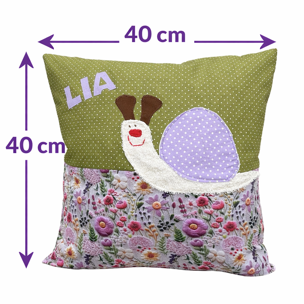 Kuschelkissen Schnecke mit Namen – personalisiertes Babygeschenk zur Geburt & Taufe