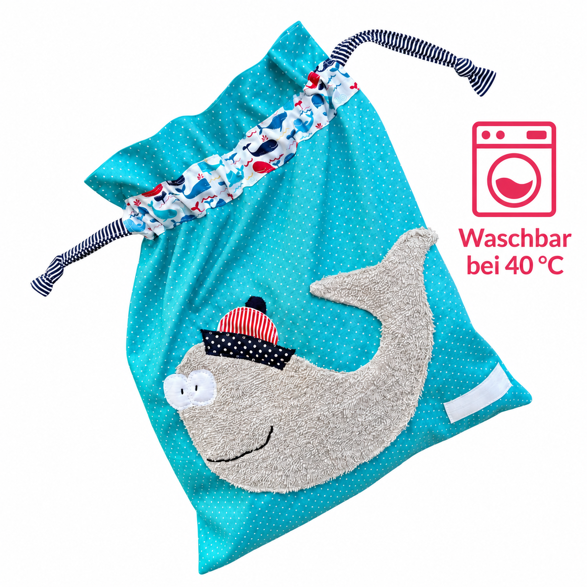 Wetbag mit Wal für Kinder – personalisierbare Nasstasche 33 × 37 cm