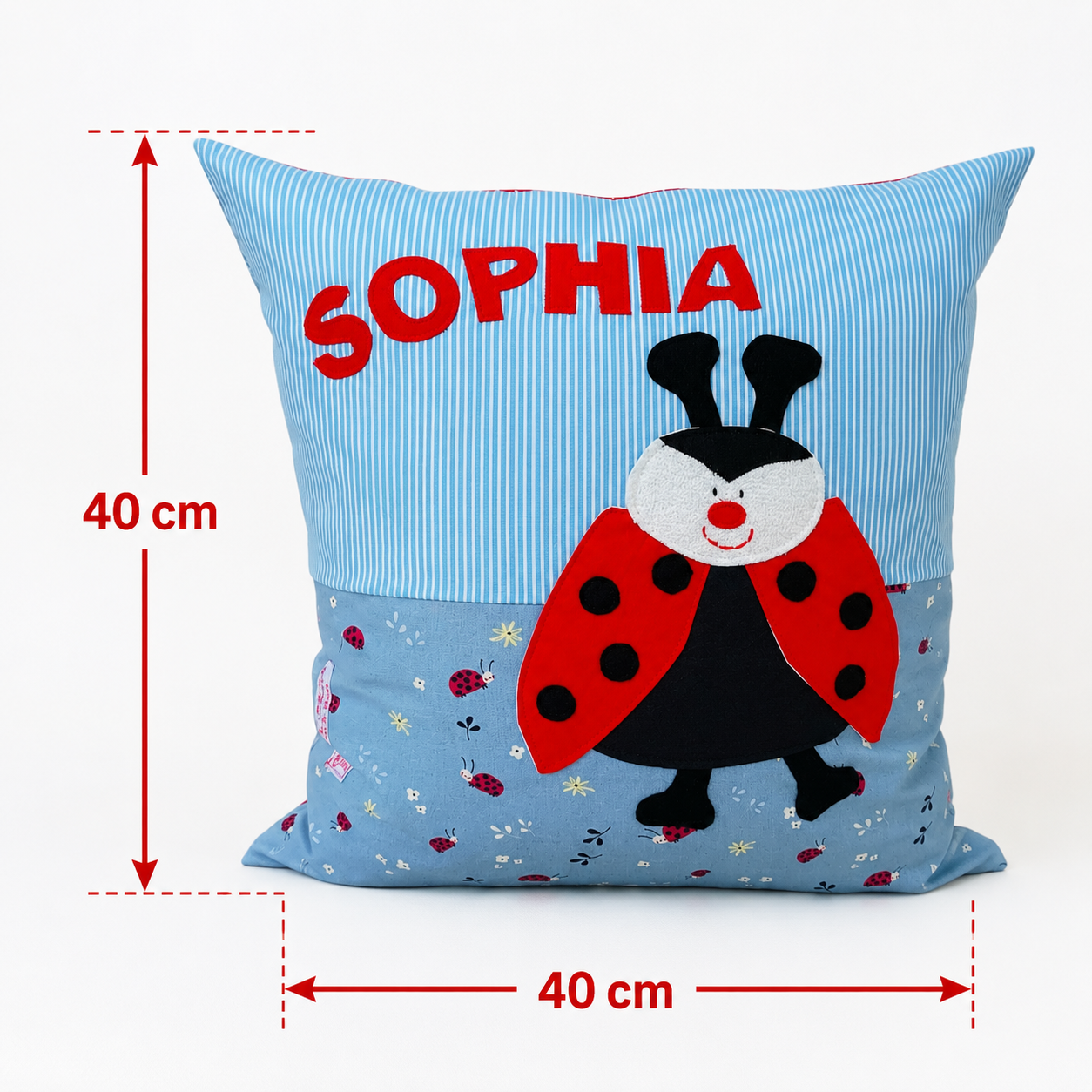 Marienkäfer Kissen personalisiert mit Namen | Handgemachtes Kinderkissen | Geschenk zur Geburt