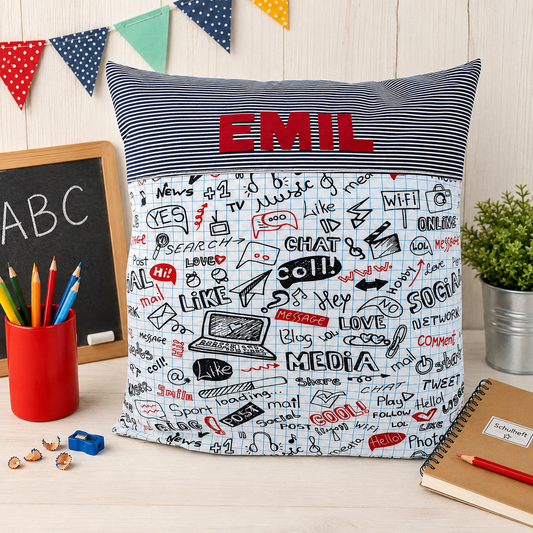 Kissen mit Namen Computerheld – Geschenk zur Einschulung für Jungen