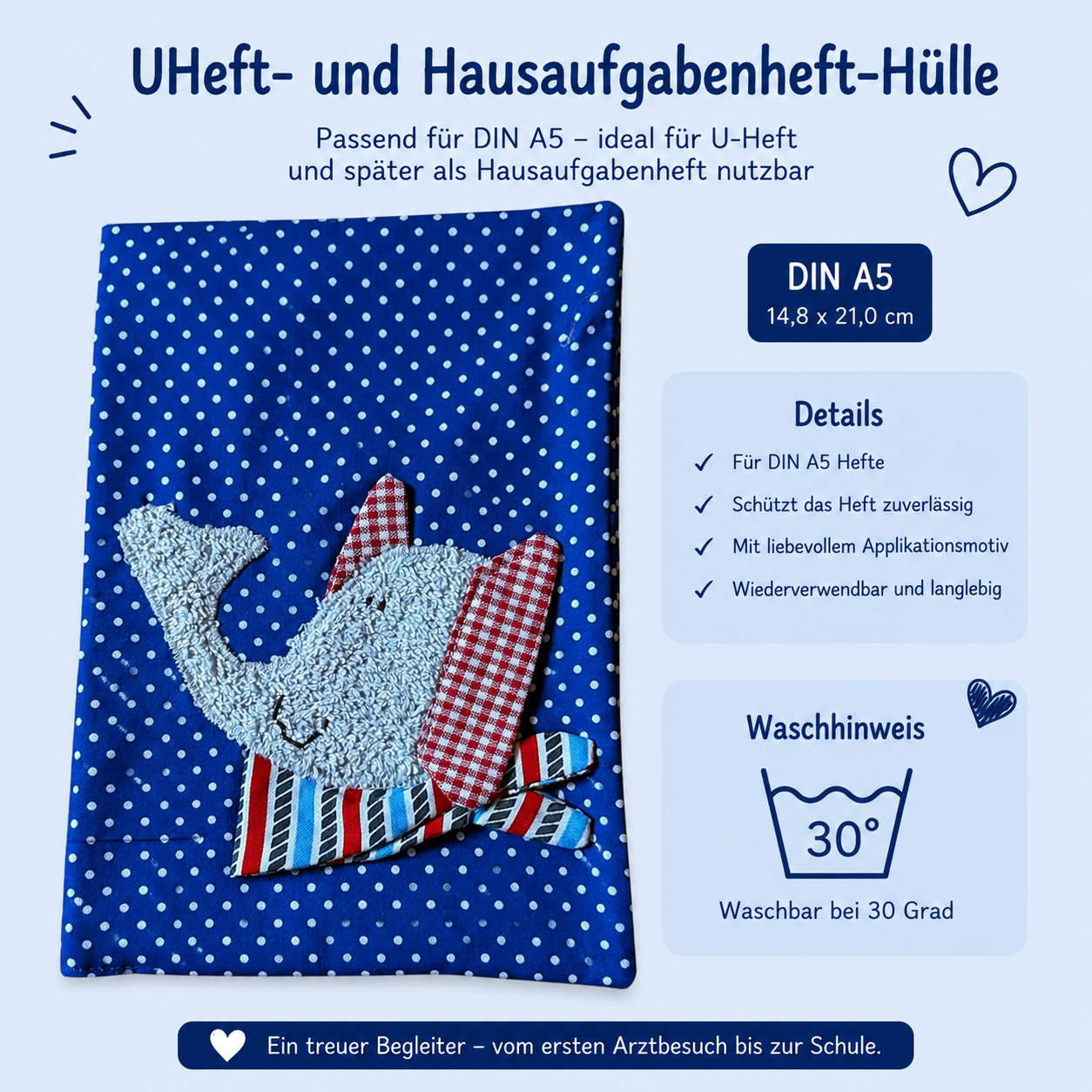 U-Heft Hülle Elefant royalblau | Personalisiertes Babygeschenk Junge