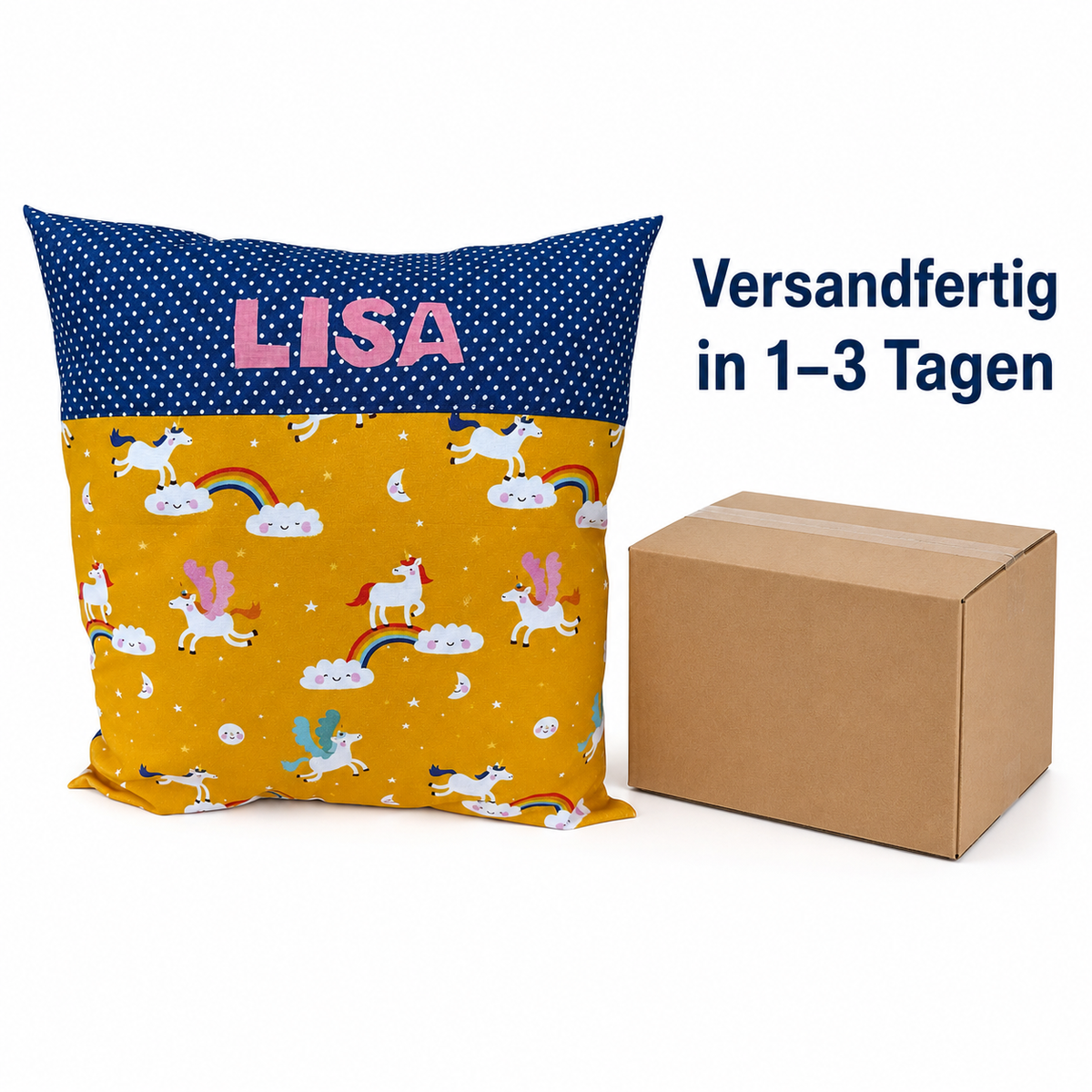 Einhornkissen mit Namen – personalisiertes Kissen 40 × 40 cm