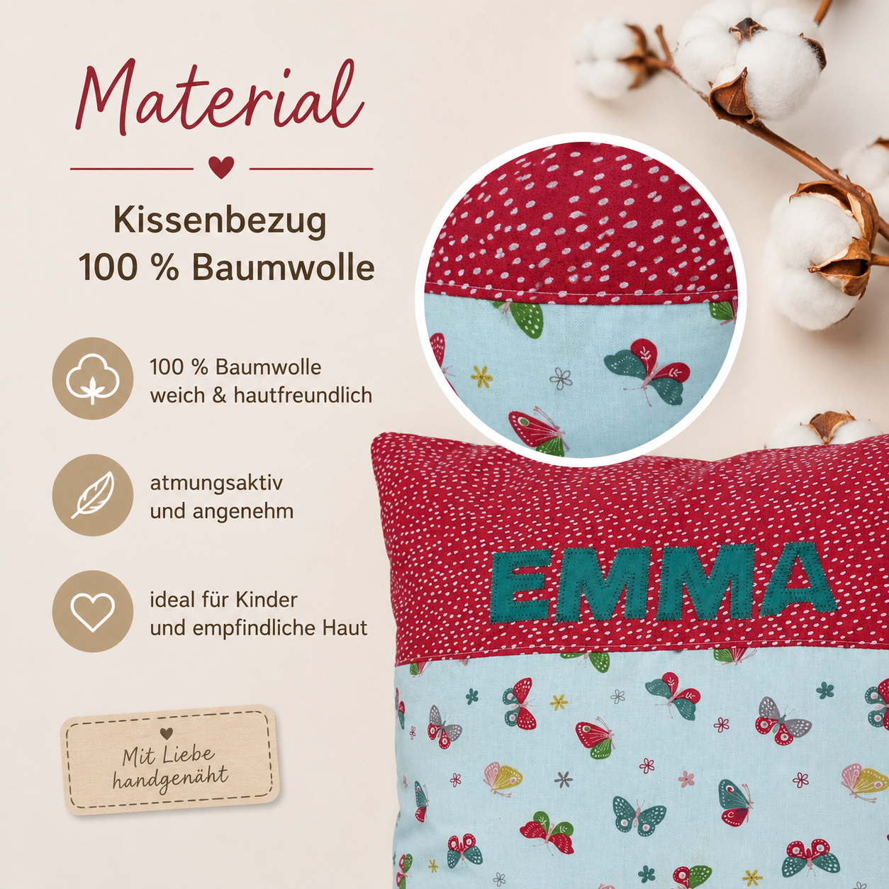 Personalisiertes Kissen Schmetterling mit Name 40x40 cm – Kuschelkissen für Mädchen | Geschenk zum Geburtstag & Weihnachten