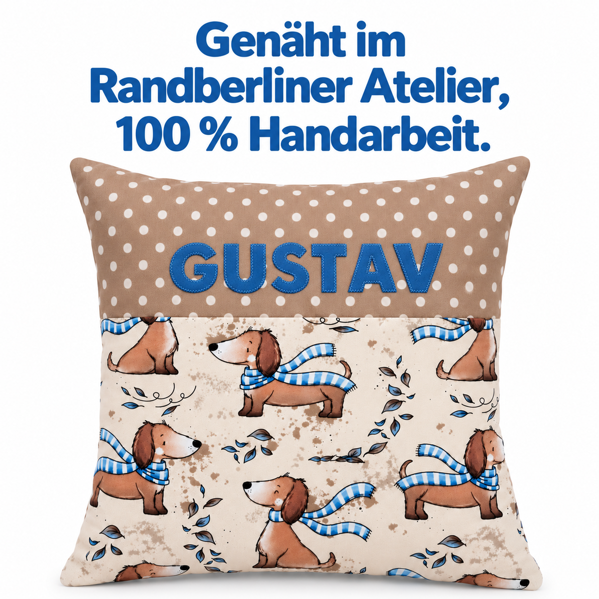 Dackelkissen mit Namen 40 × 40 cm – Geschenk für deinen Enkel
