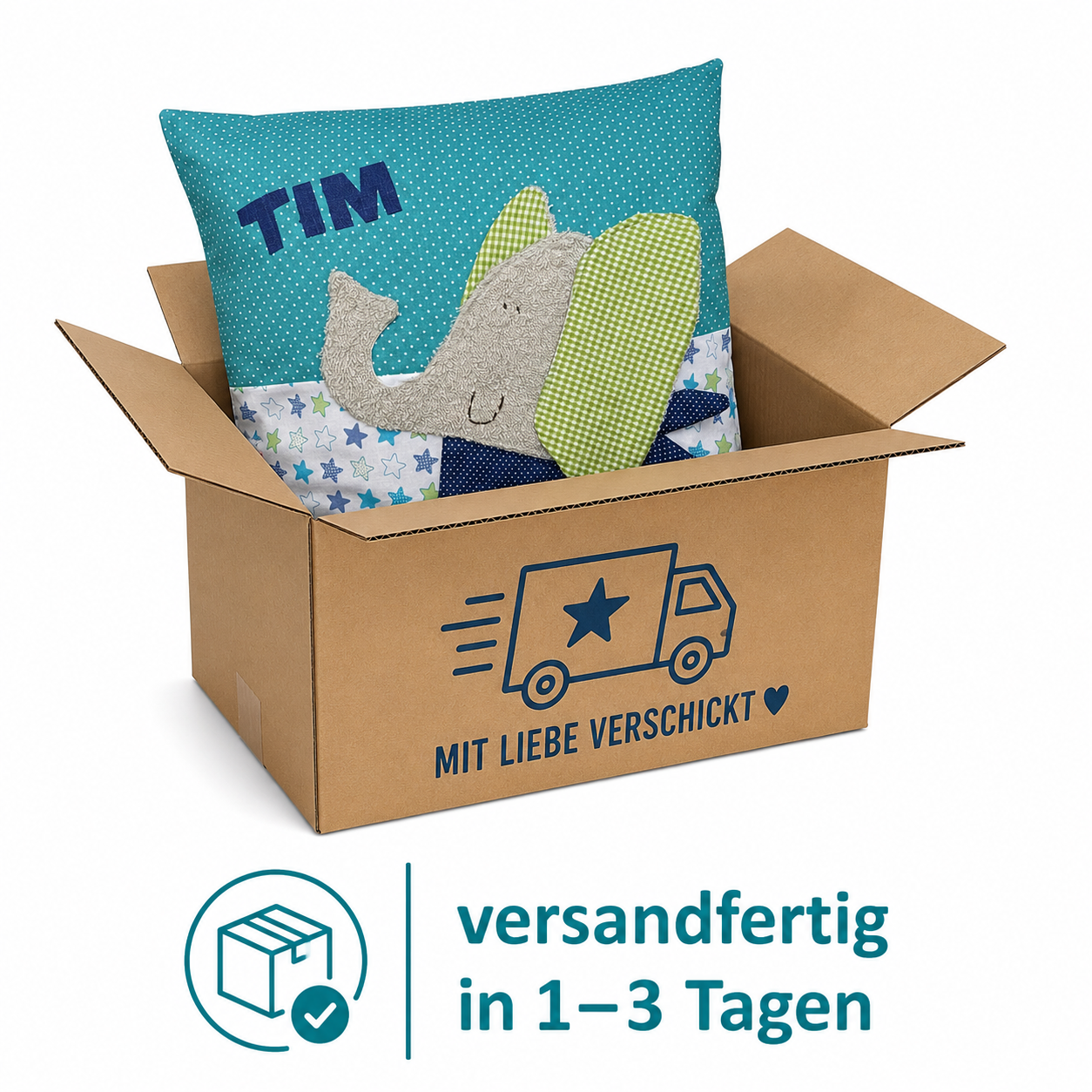 Kissen Elefant – personalisiert mit Namen | Handgenähtes Kinderkissen 40×40