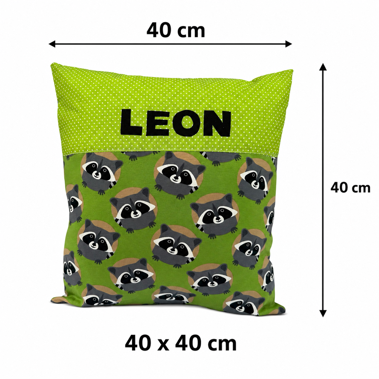 Waschbär Kissen mit Namen personalisiert – Kinderkissen 40x40 cm