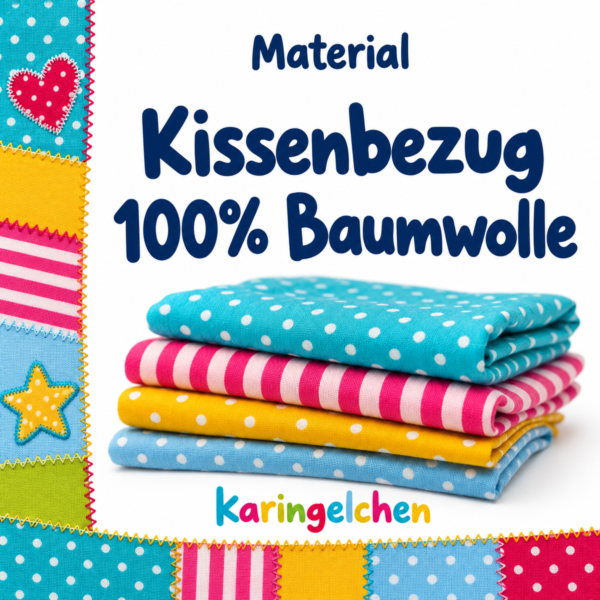 Kinderkissen mit Namen – Hund mit bunten Streifen, 40 × 40 cm