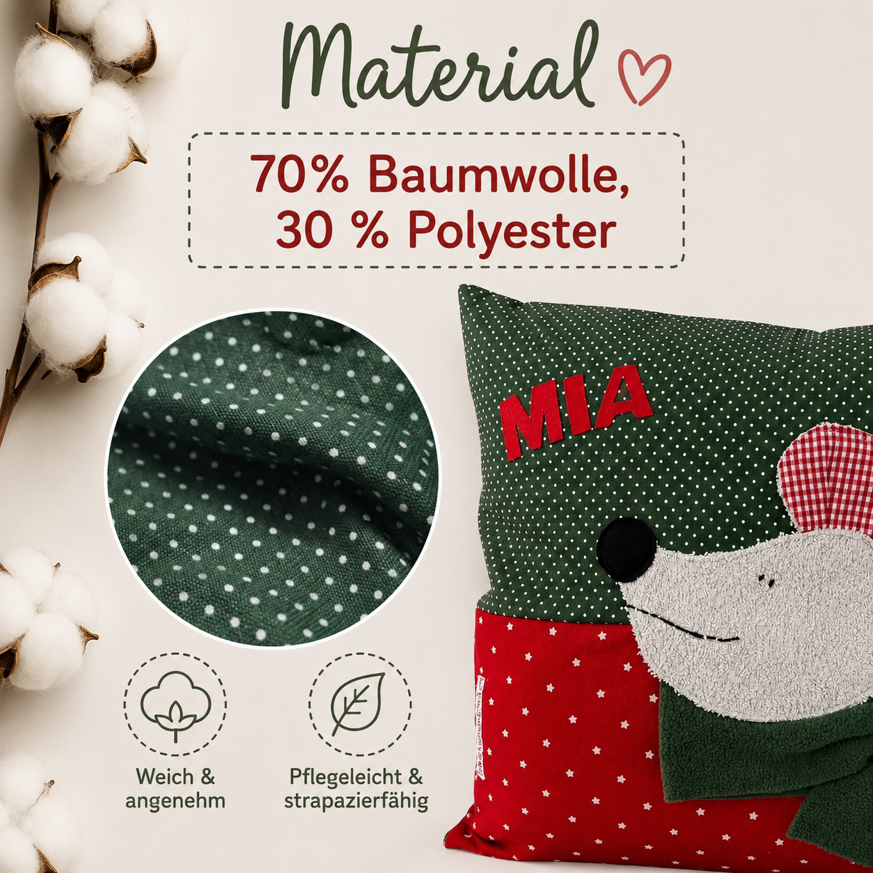 Kuschelkissen Maus personalisiert | Weihnachtsgeschenk für Kinder 40x40 cm