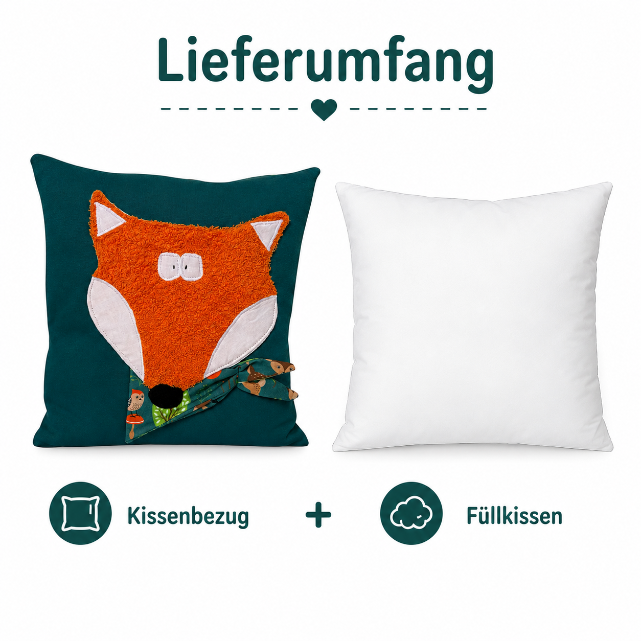 Reisekissen Fuchs 30x30 cm – Handgemachtes Kinderkissen für Auto, Urlaub & Ausflüge