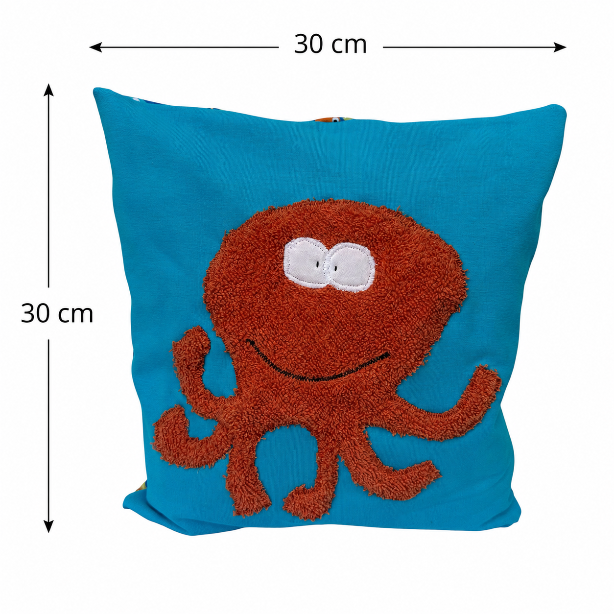 Reisekissen Tintenfisch 30x30 cm – Handgenähtes Kinderkissen für Auto, Urlaub & Ausflüge