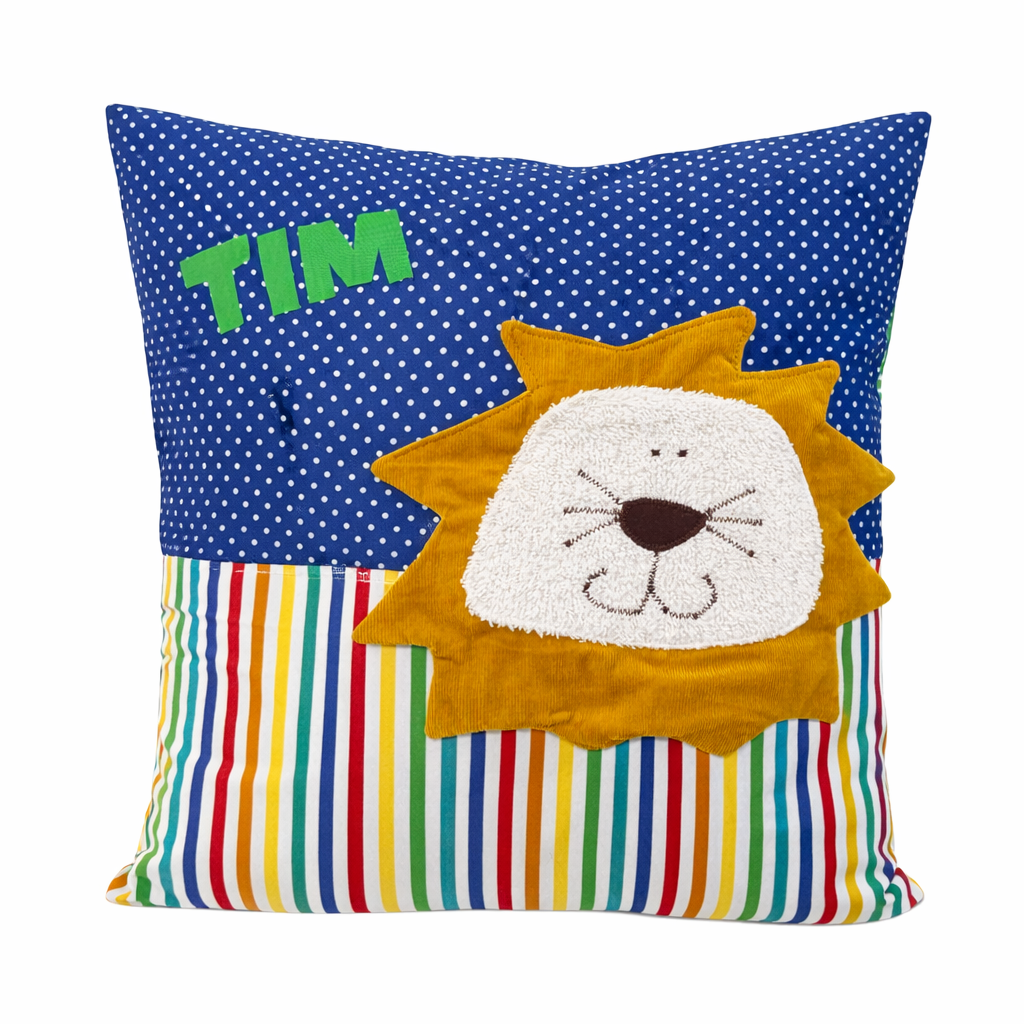 Personalisiertes Kinderkissen Geschenkset Löwe Zirkus | Namenskissen und Wetbag zur Geburt