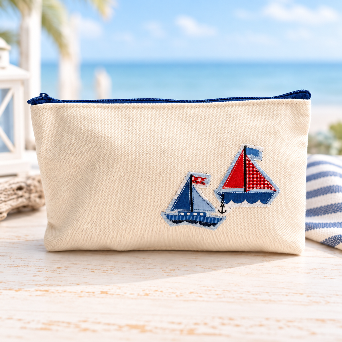 Kosmetiktasche mit Segelbooten – Mitbringsel für Freundin
