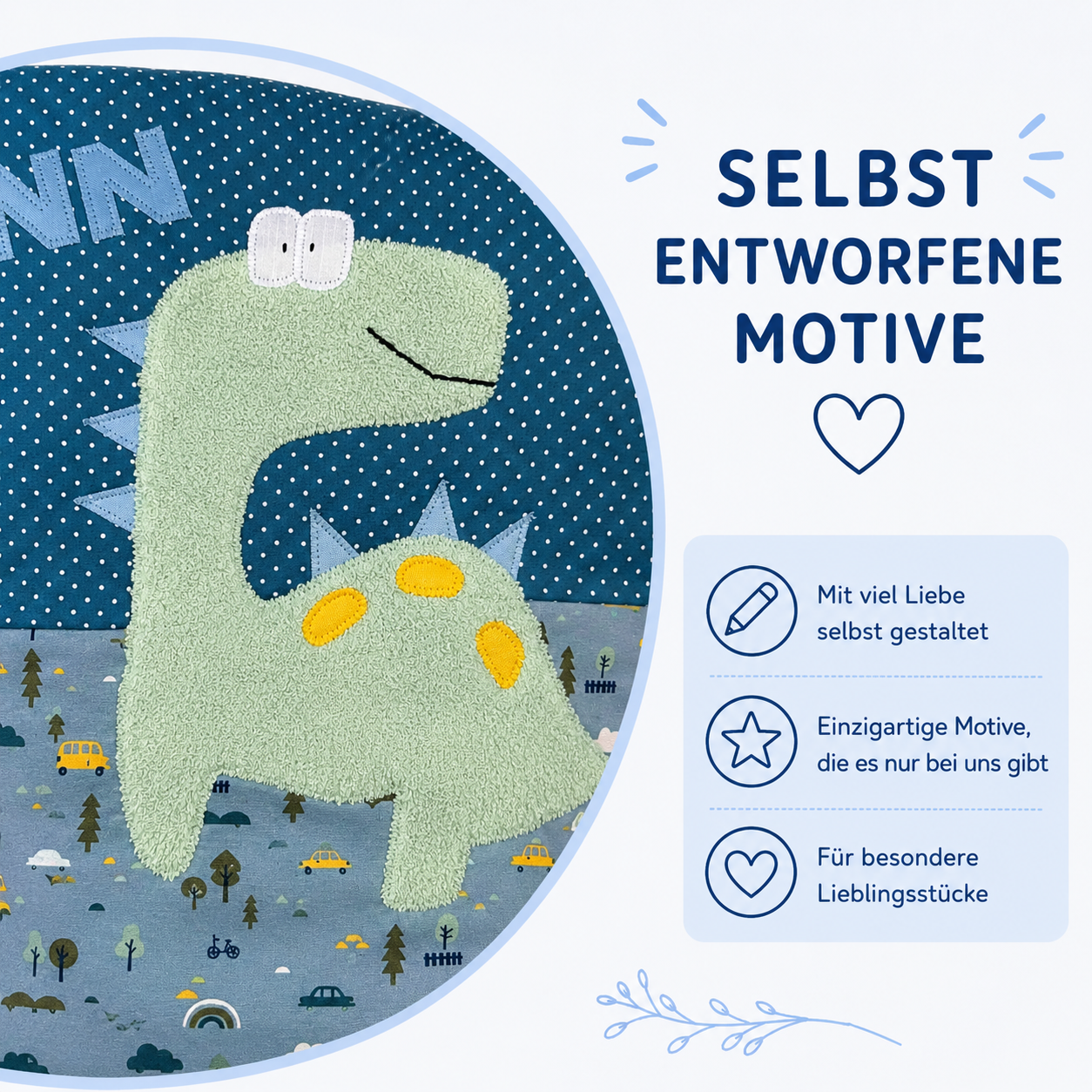 „Kuschelkissen Dino mit Name – Handgemachtes Namenskissen 40x40 cm, Geschenkidee für Kinderzimmer“