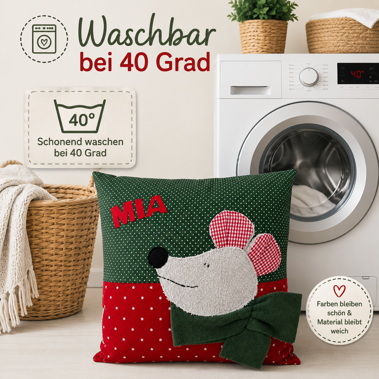 Kuschelkissen Maus personalisiert | Weihnachtsgeschenk für Kinder 40x40 cm