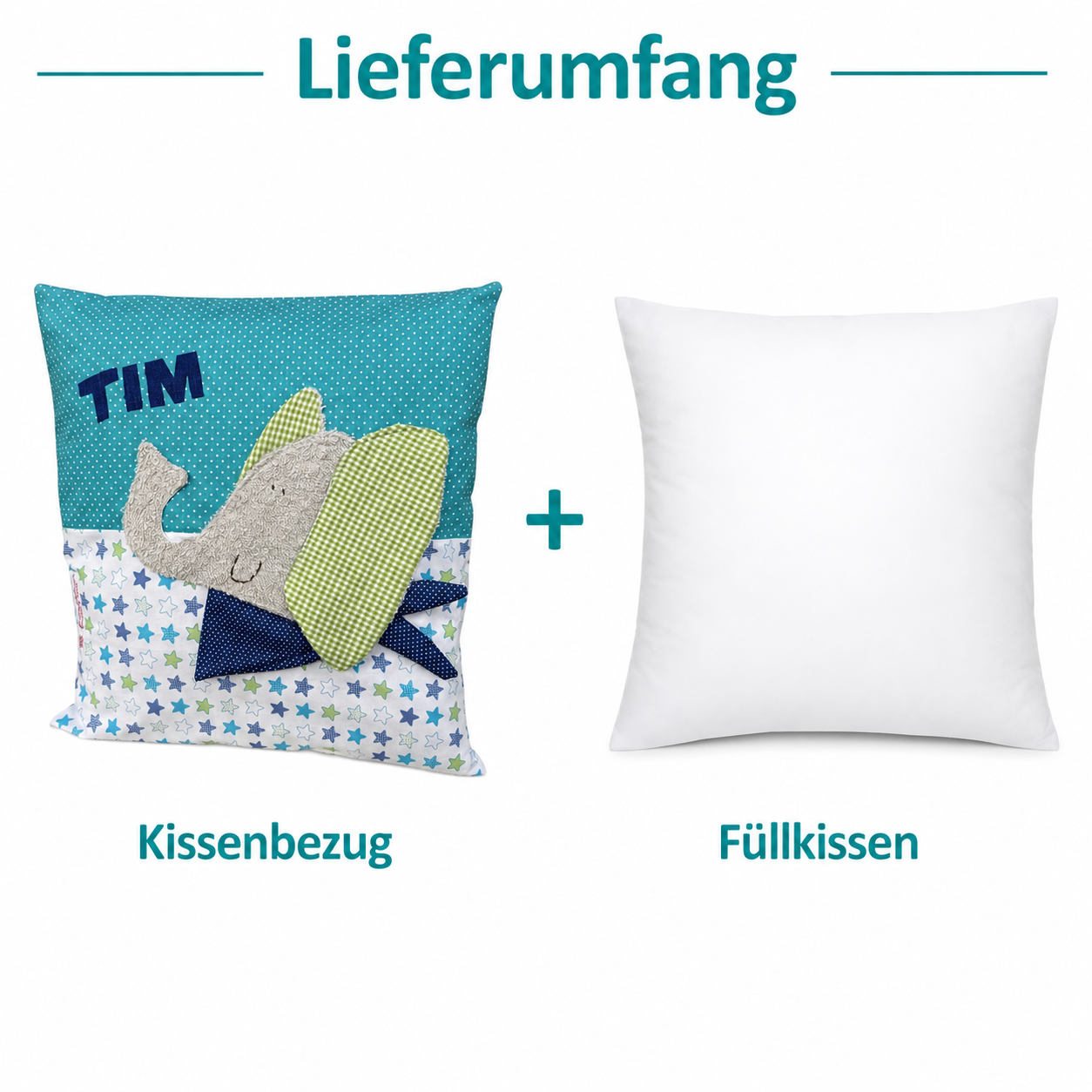 Kissen Elefant – personalisiert mit Namen | Handgenähtes Kinderkissen 40×40