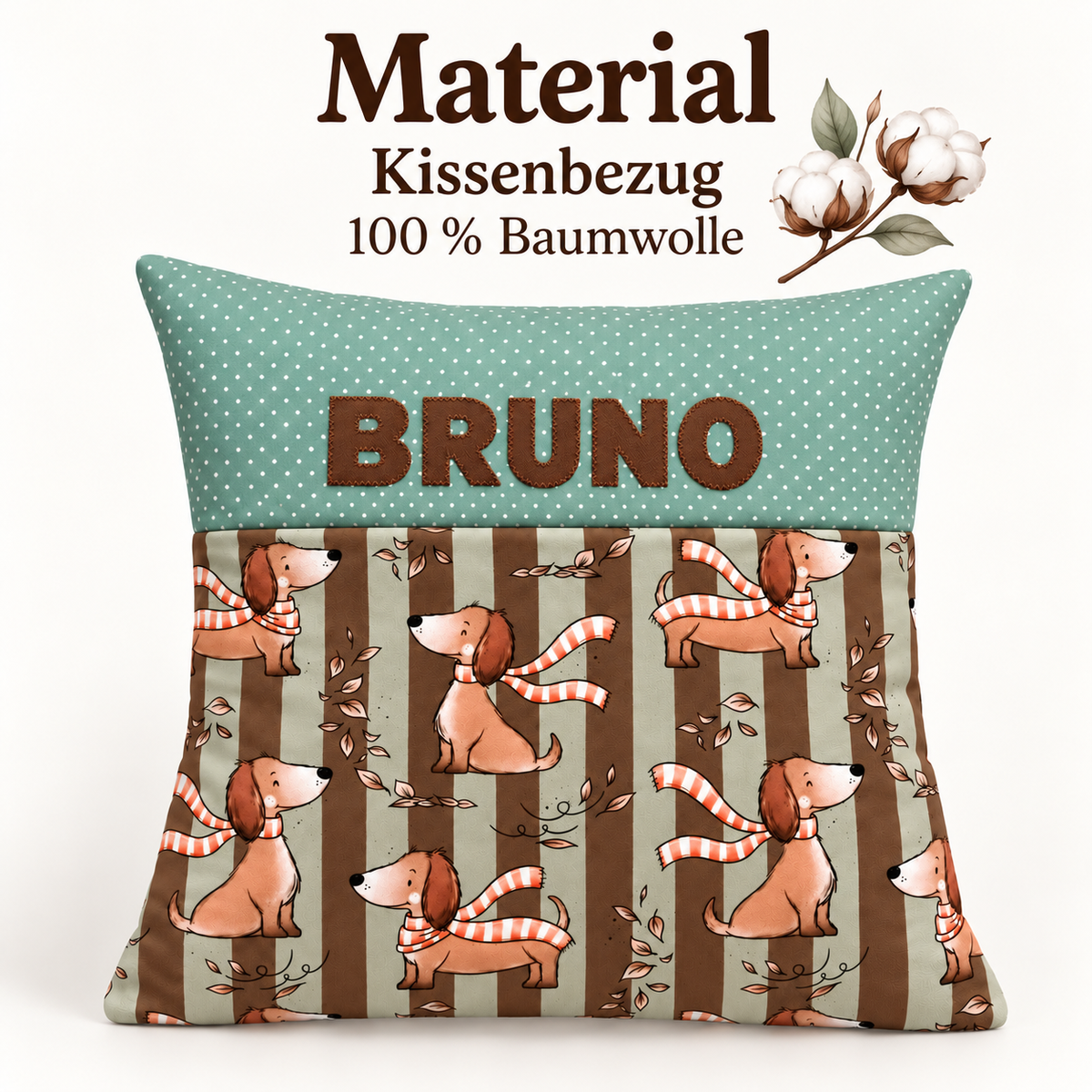 Dackelkissen mit Namen – personalisiertes Kinderkissen 40×40 cm