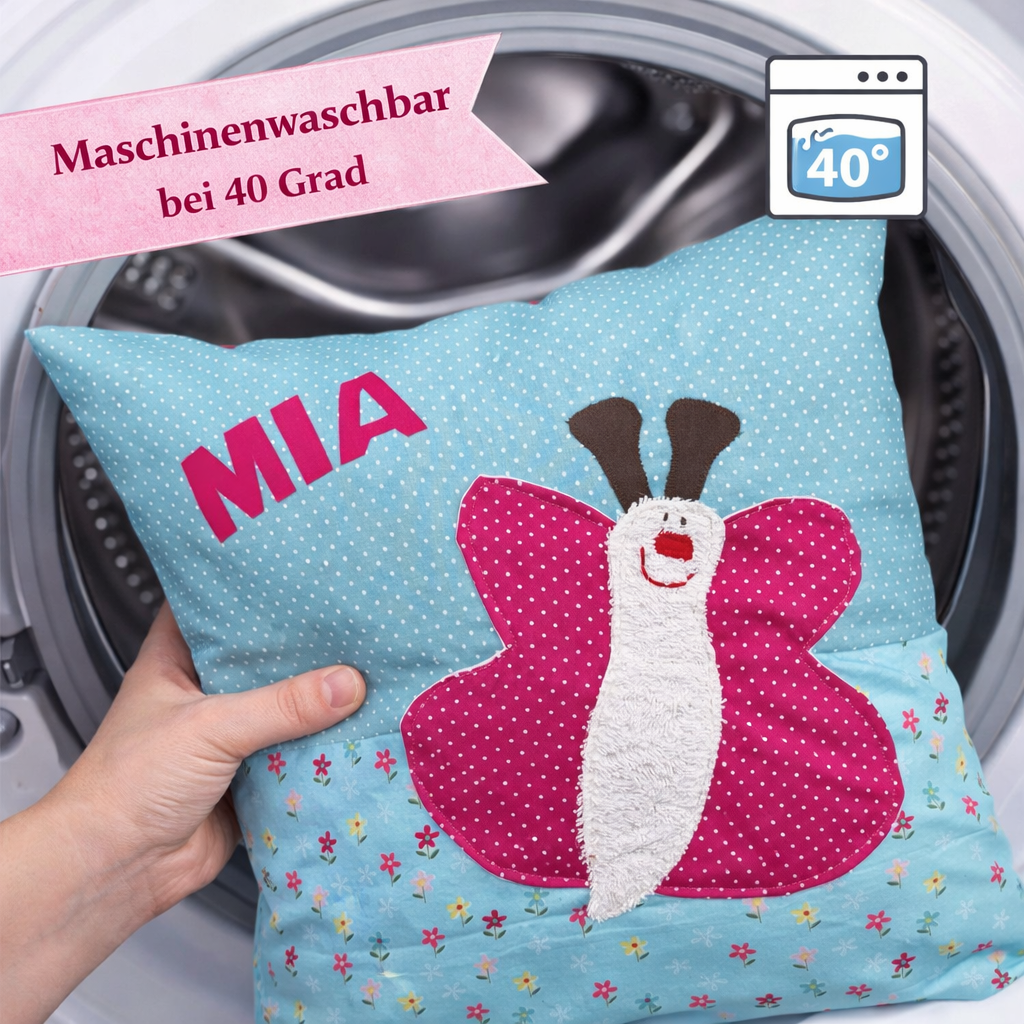 Kuschelkissen Schmetterling mit Namen – personalisiertes Babygeschenk zur Geburt | Dekokissen Kinderzimmer