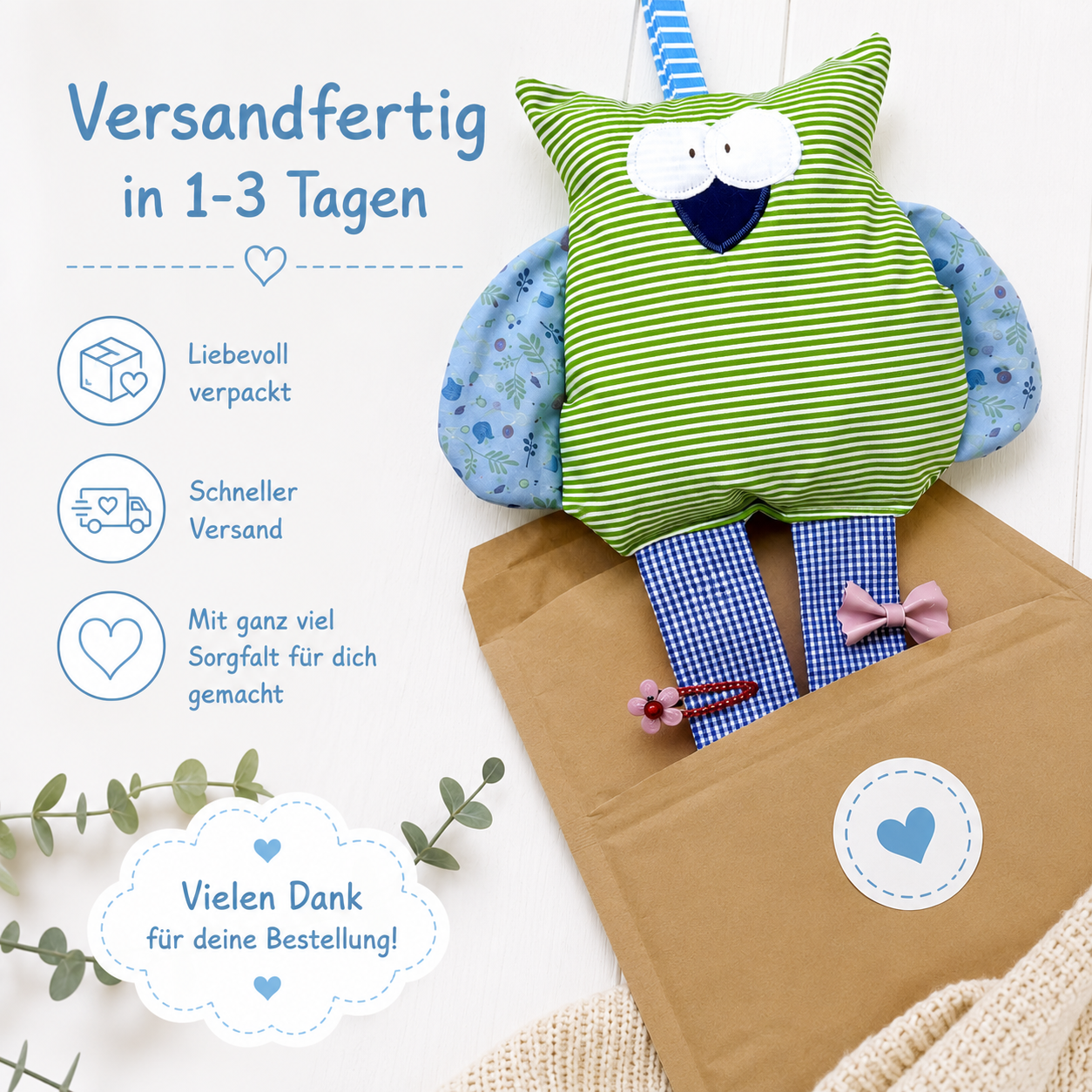 Haarspangenhalter Eule grün – Handmade & dekorativ für Kinderzimmer