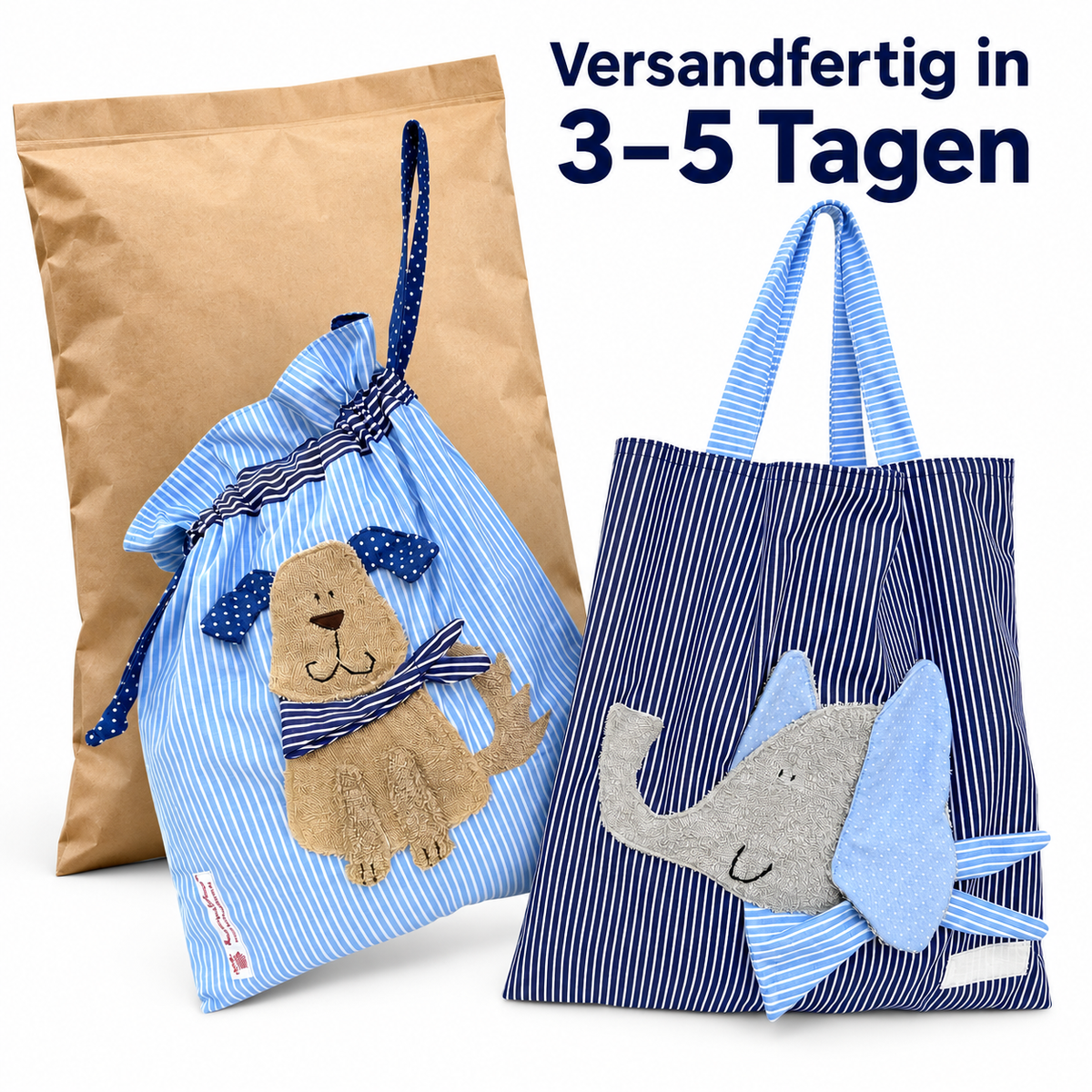 Kindergarten Set für Jungen mit Namen – Hund & Elefant