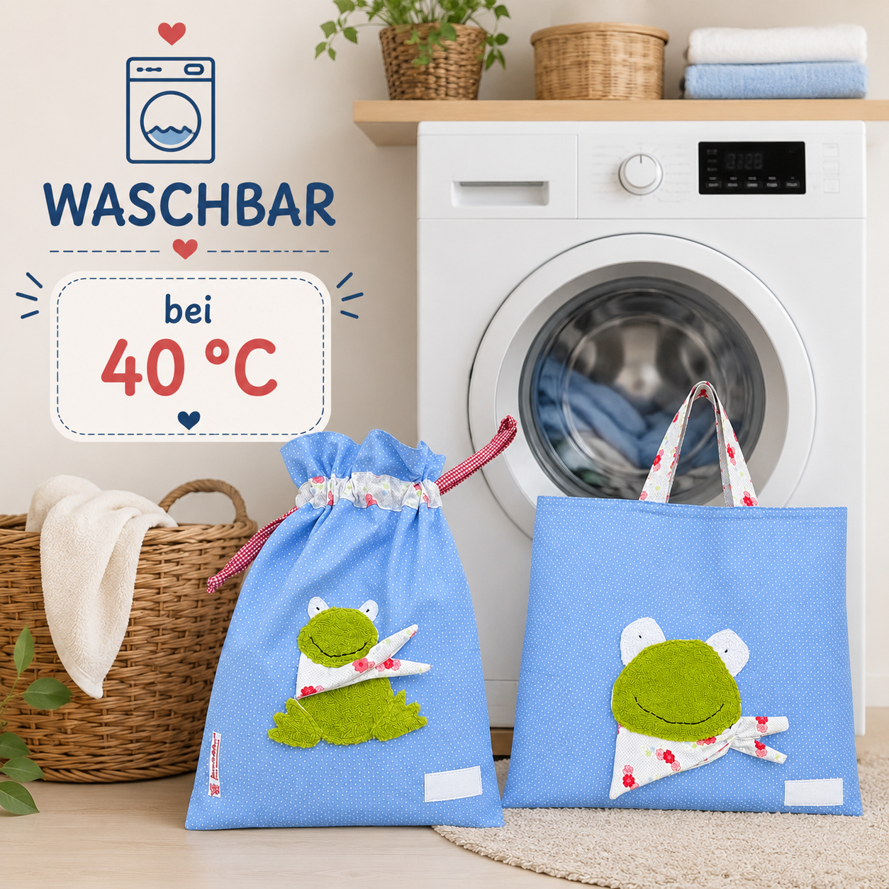 Wetbagset Frosch personalisiert – Kindertasche & Wetbag für Kindergarten
