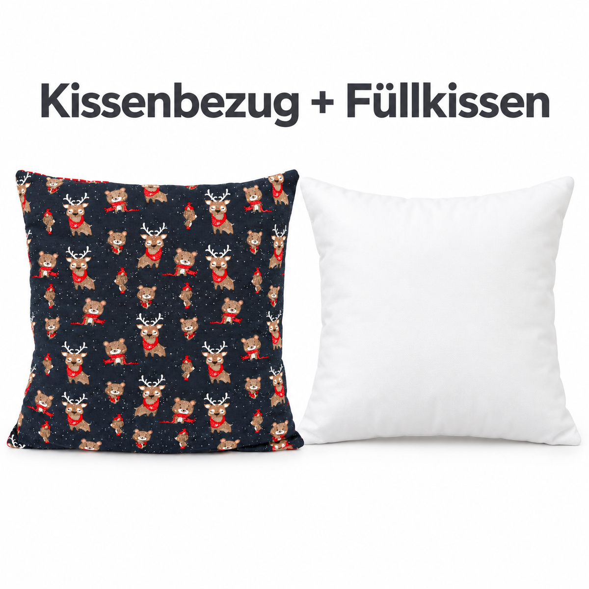 Weihnachtskissen für Kinder 40 × 40 cm – Bär & Rentier