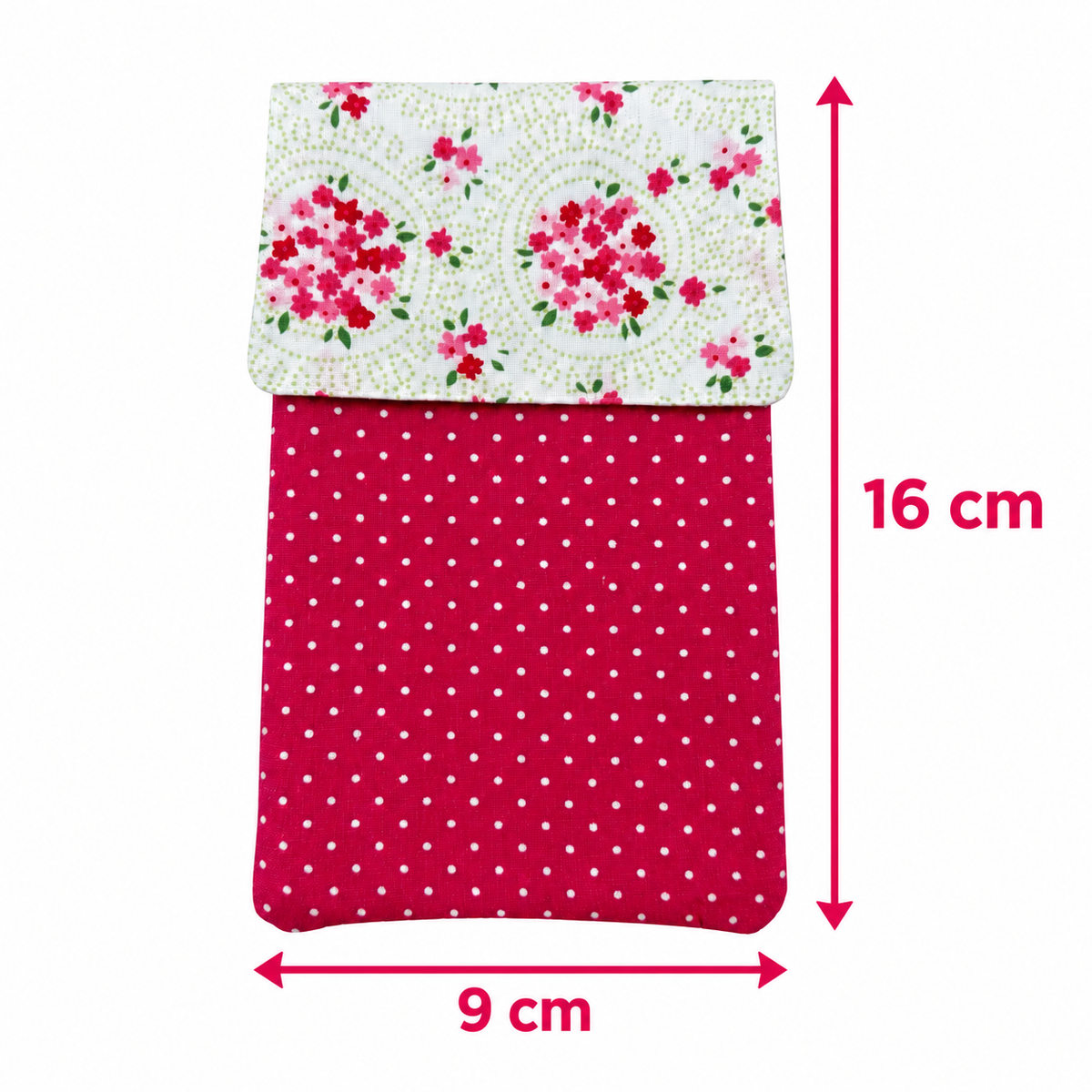 Handytasche aus Stoff – gepolstert, mit Blumen & Punkten in Pink