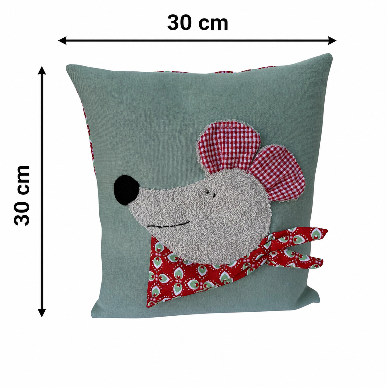 Reisekissen Maus für Kinder – Handgemachtes Kuschelkissen 30x30 cm