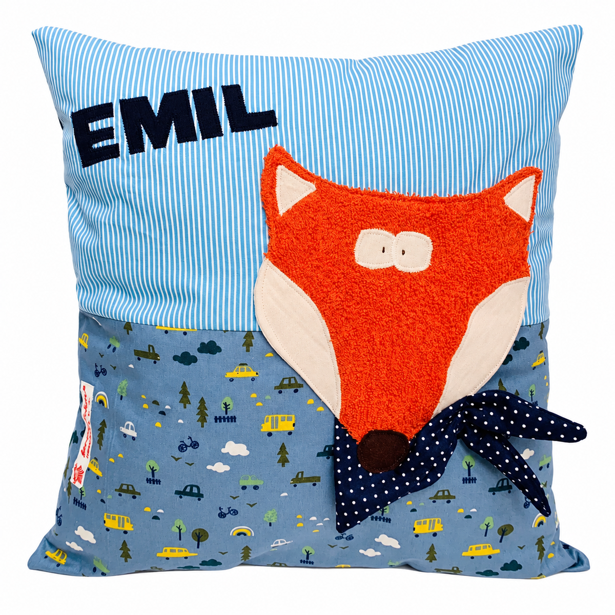 Fuchskissen mit Namen – personalisiertes Kinderkissen 40×40 cm