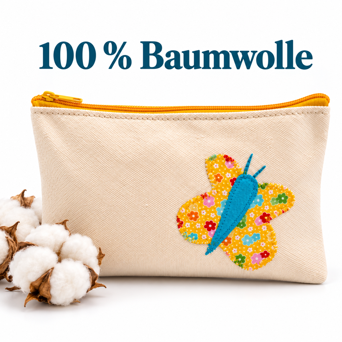 Kosmetiktasche mit Schmetterling aus Baumwolle – 21 × 12 cm