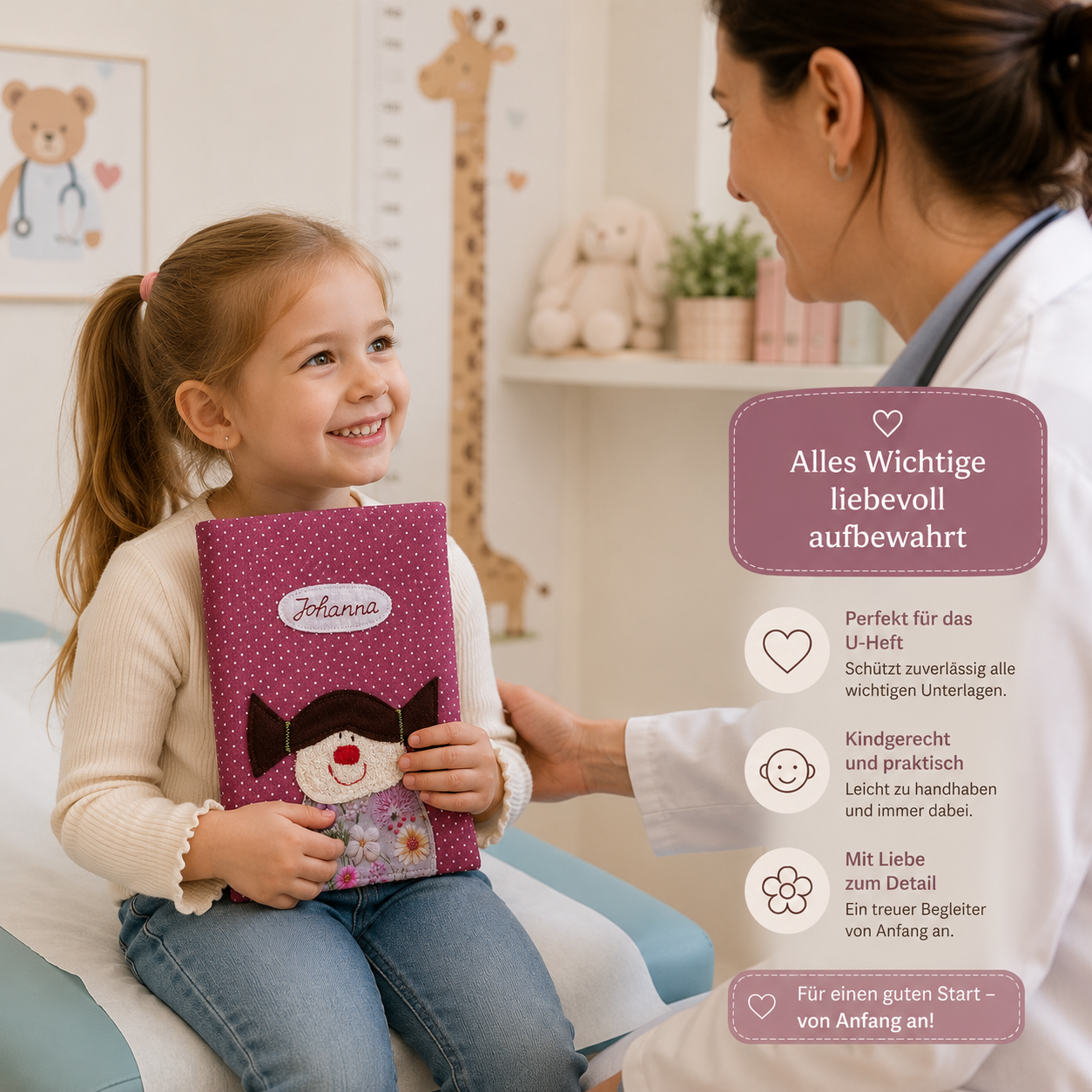 U-Heft Hülle Mädchen Altrosa personalisiert | Geschenk zur Geburt mit Namen