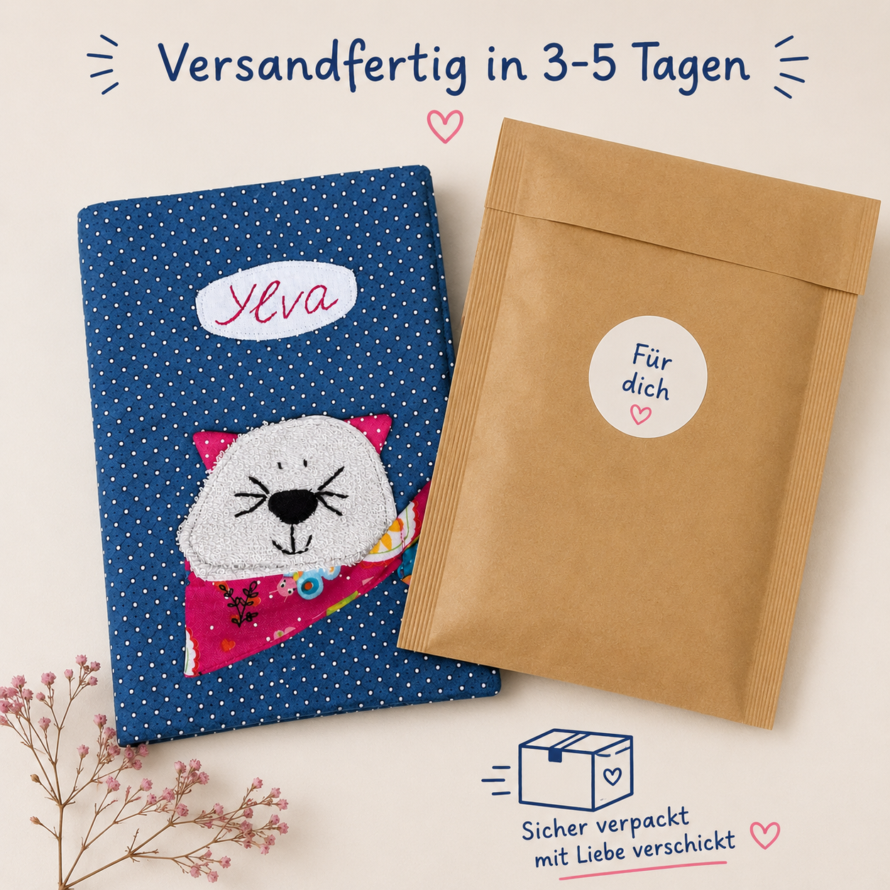 Personalisierte U-Heft-Hülle mit Katzenmotiv – handmade