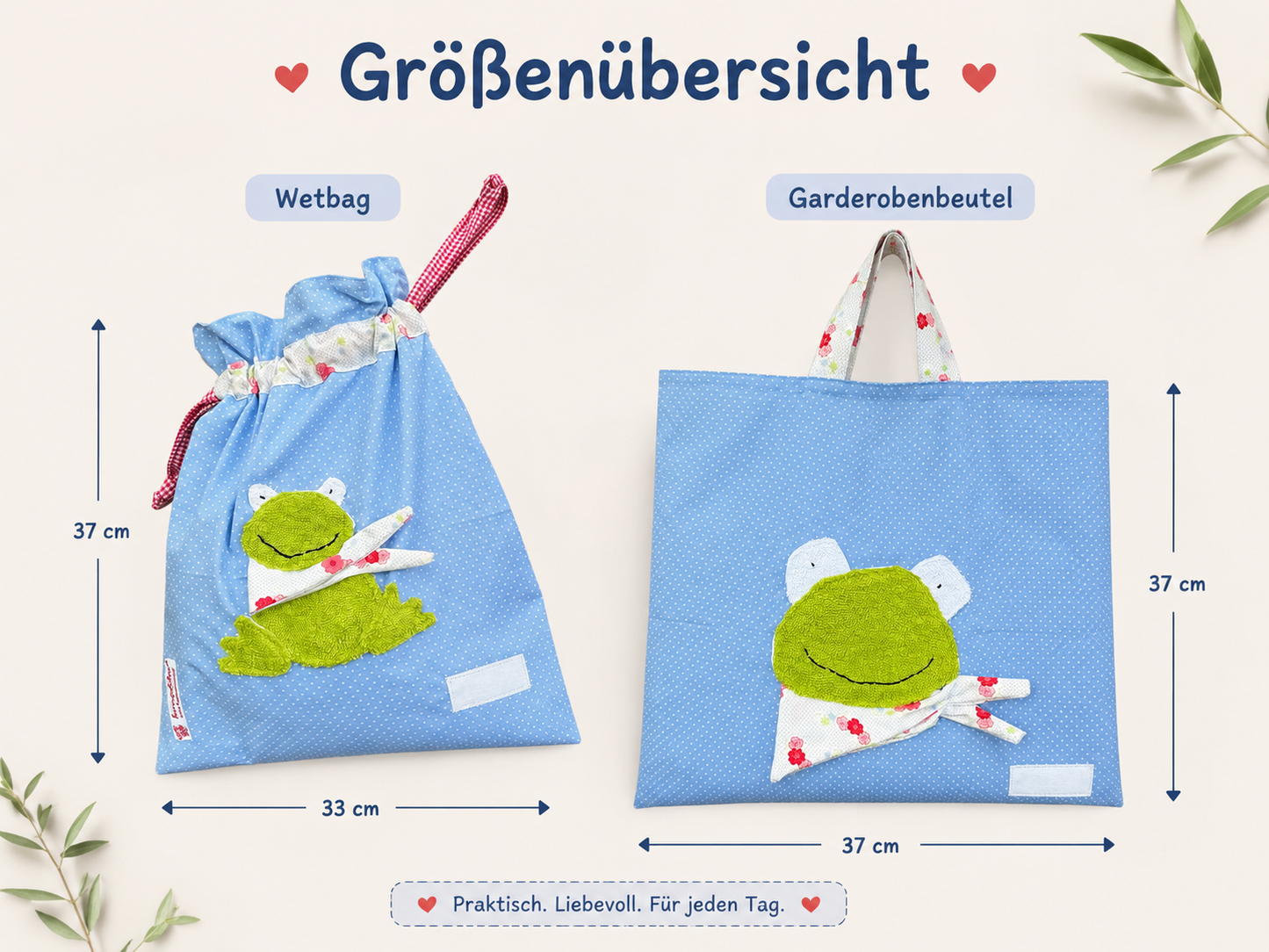 Wetbagset Frosch personalisiert – Kindertasche & Wetbag für Kindergarten