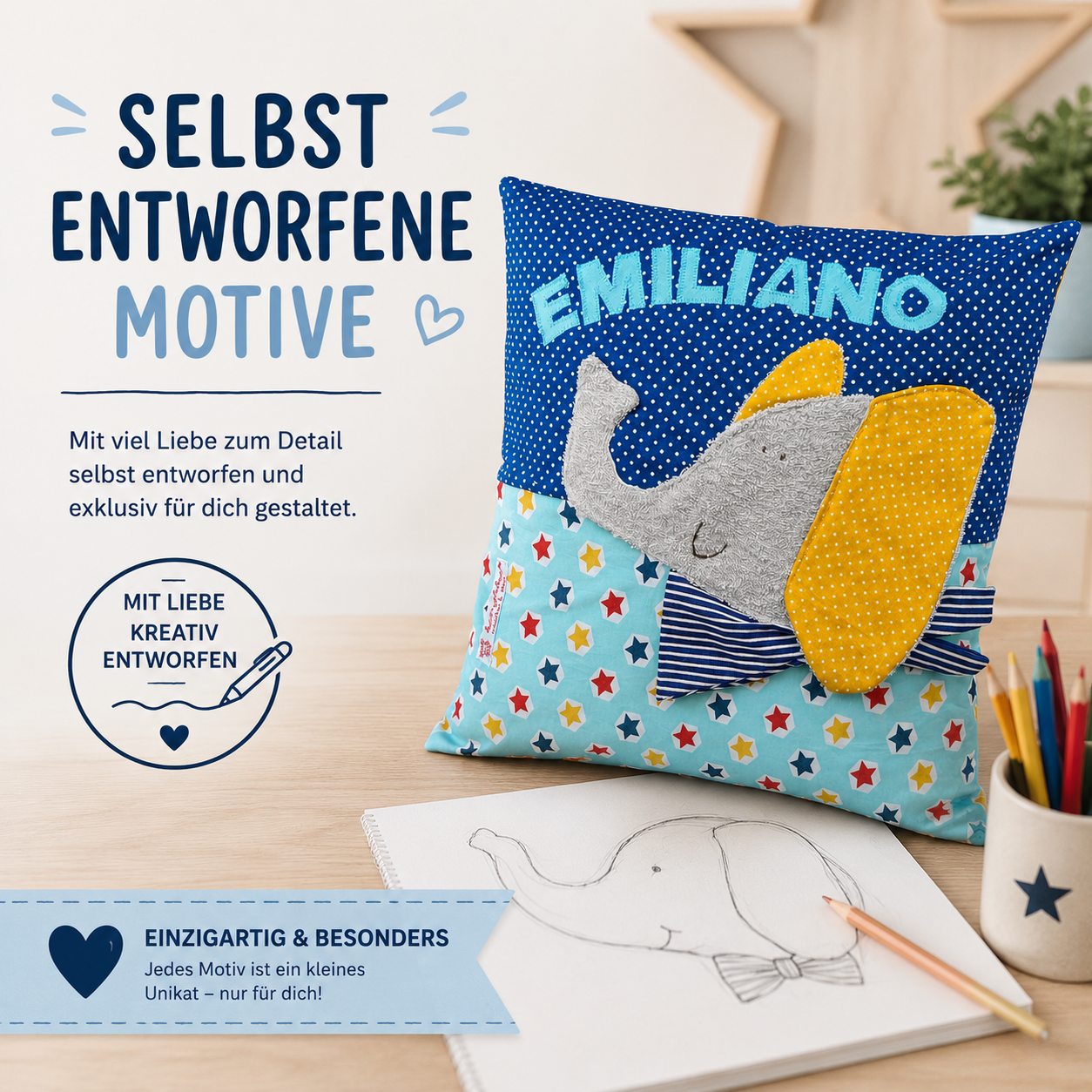 Kissen Elefant türkis