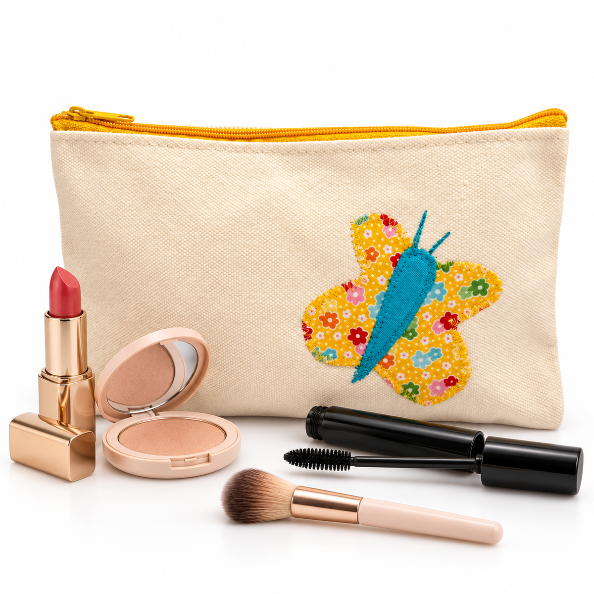 Kosmetiktasche mit Schmetterling aus Baumwolle – 21 × 12 cm