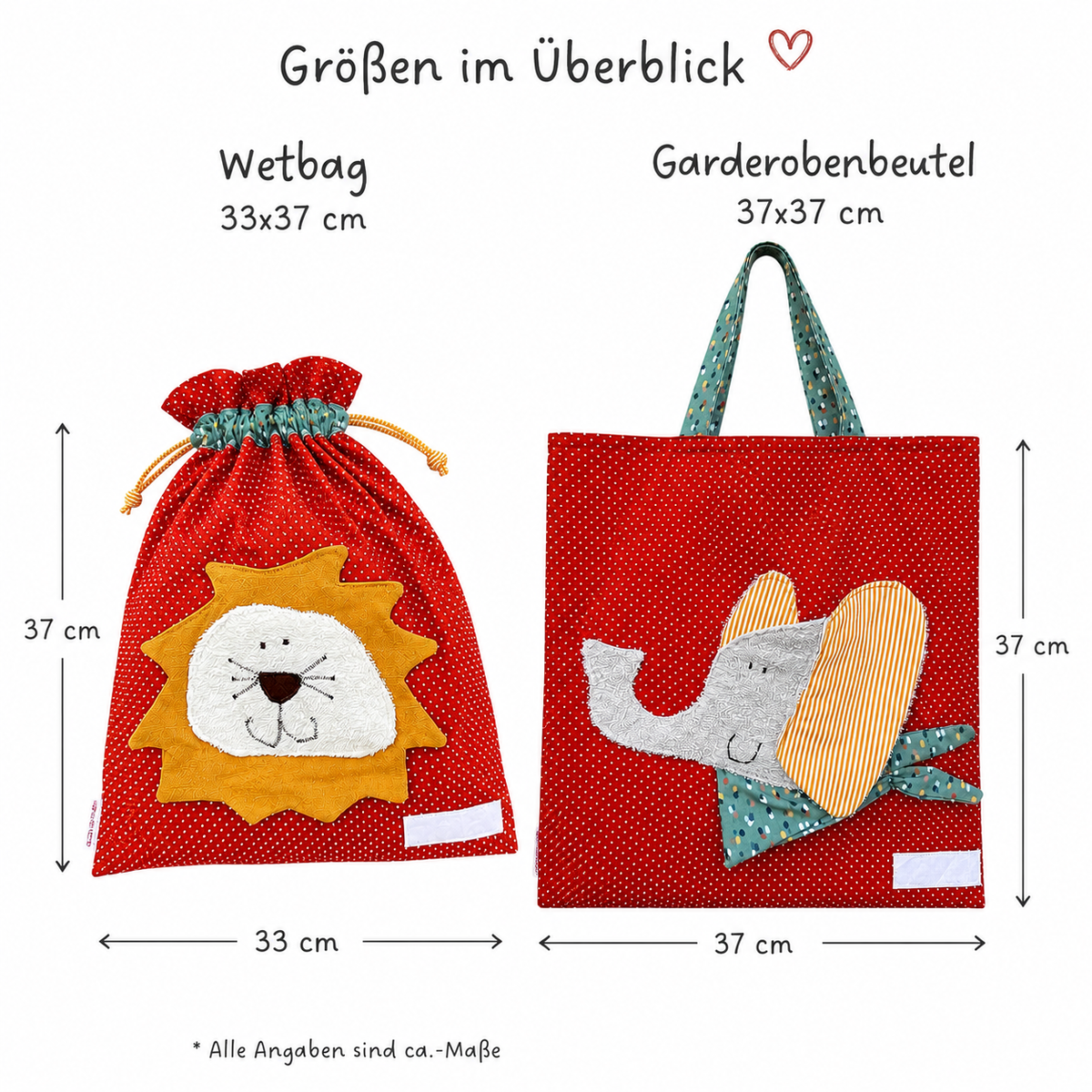 Wetbagset Junge Löwe & Elefant – personalisiertes Kindergartenset