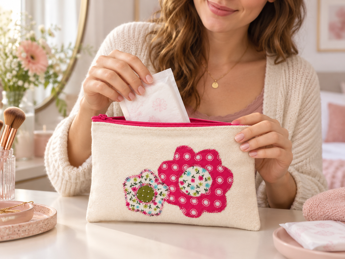 Bindentasche & Tampontasche mit Blumen