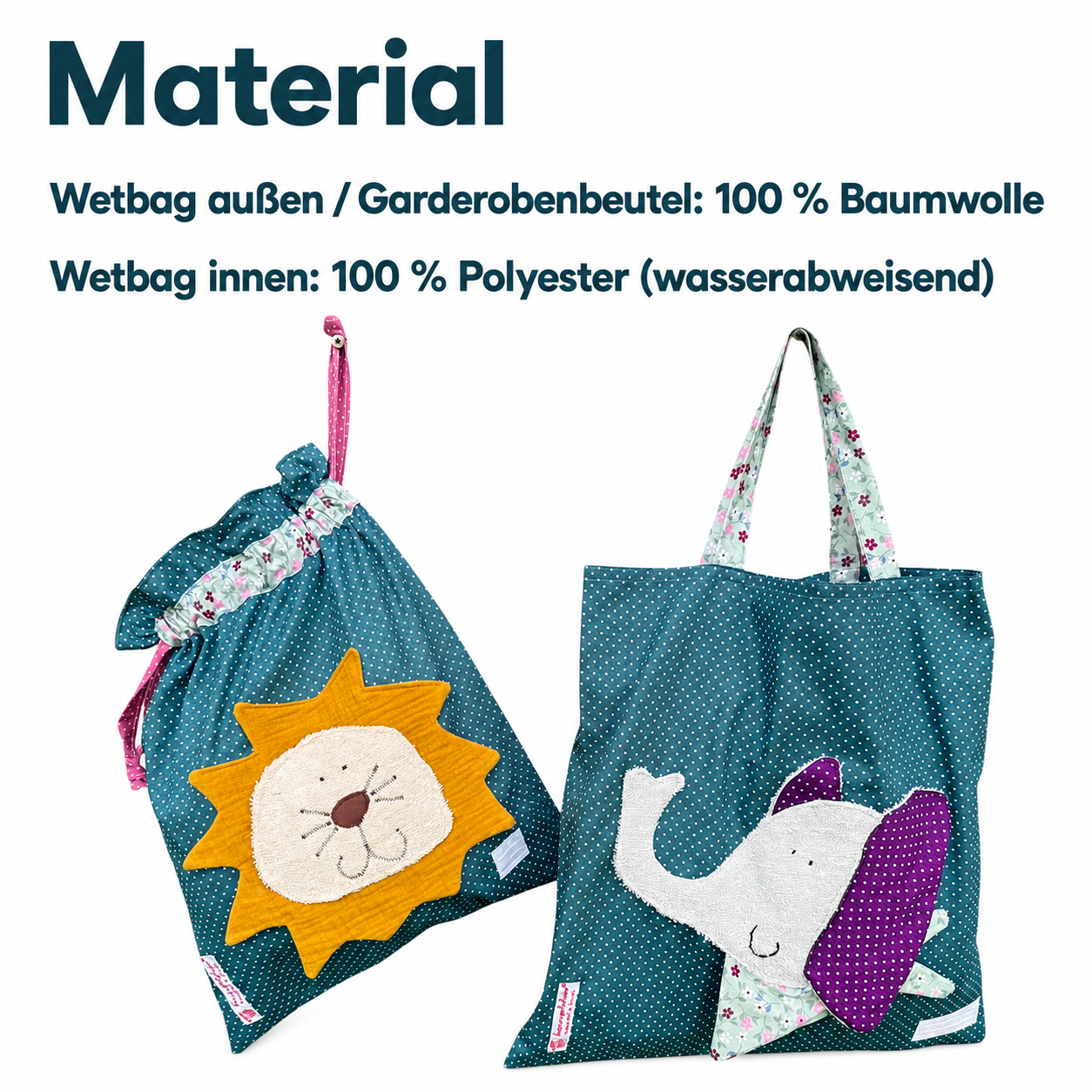 Wetbagset Löwe & Elefant – praktisches Kitaset für Wechselkleidung & nasse Wäsche