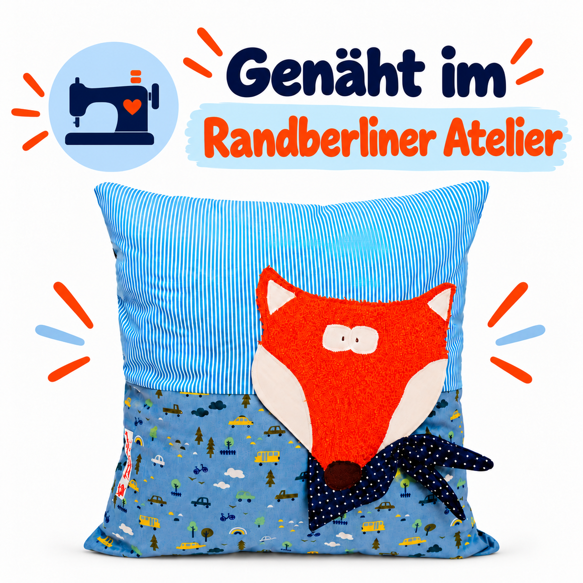 Fuchskissen mit Namen – personalisiertes Kinderkissen 40×40 cm