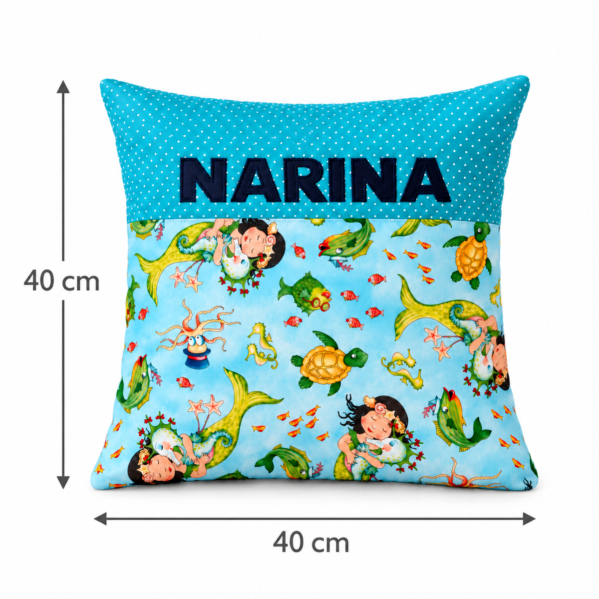 Meerjungfrau-Kissen mit Namen – personalisiert, 40 × 40 cm