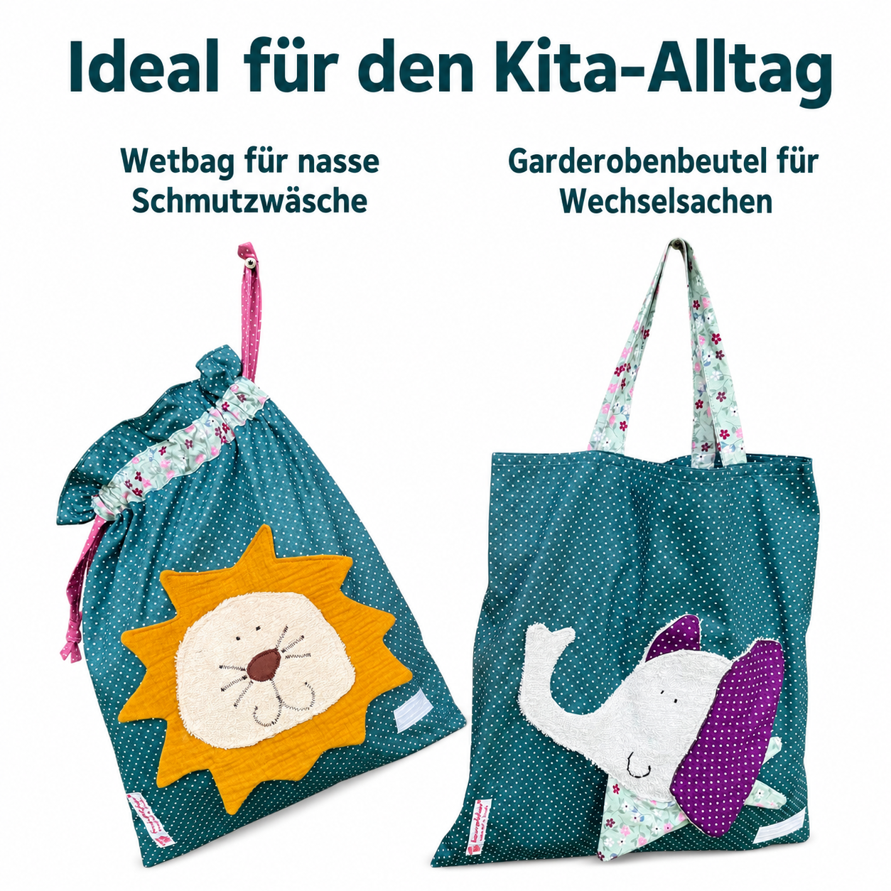 Wetbagset Löwe & Elefant – praktisches Kitaset für Wechselkleidung & nasse Wäsche