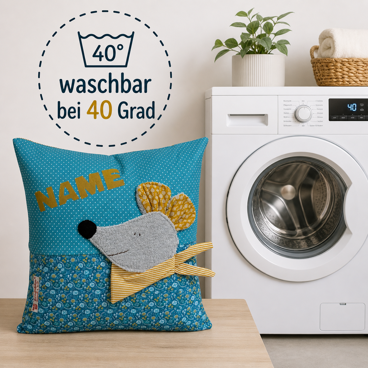 Kinderkissen Maus personalisiert mit Namen – Kuschelkissen für Kinder
