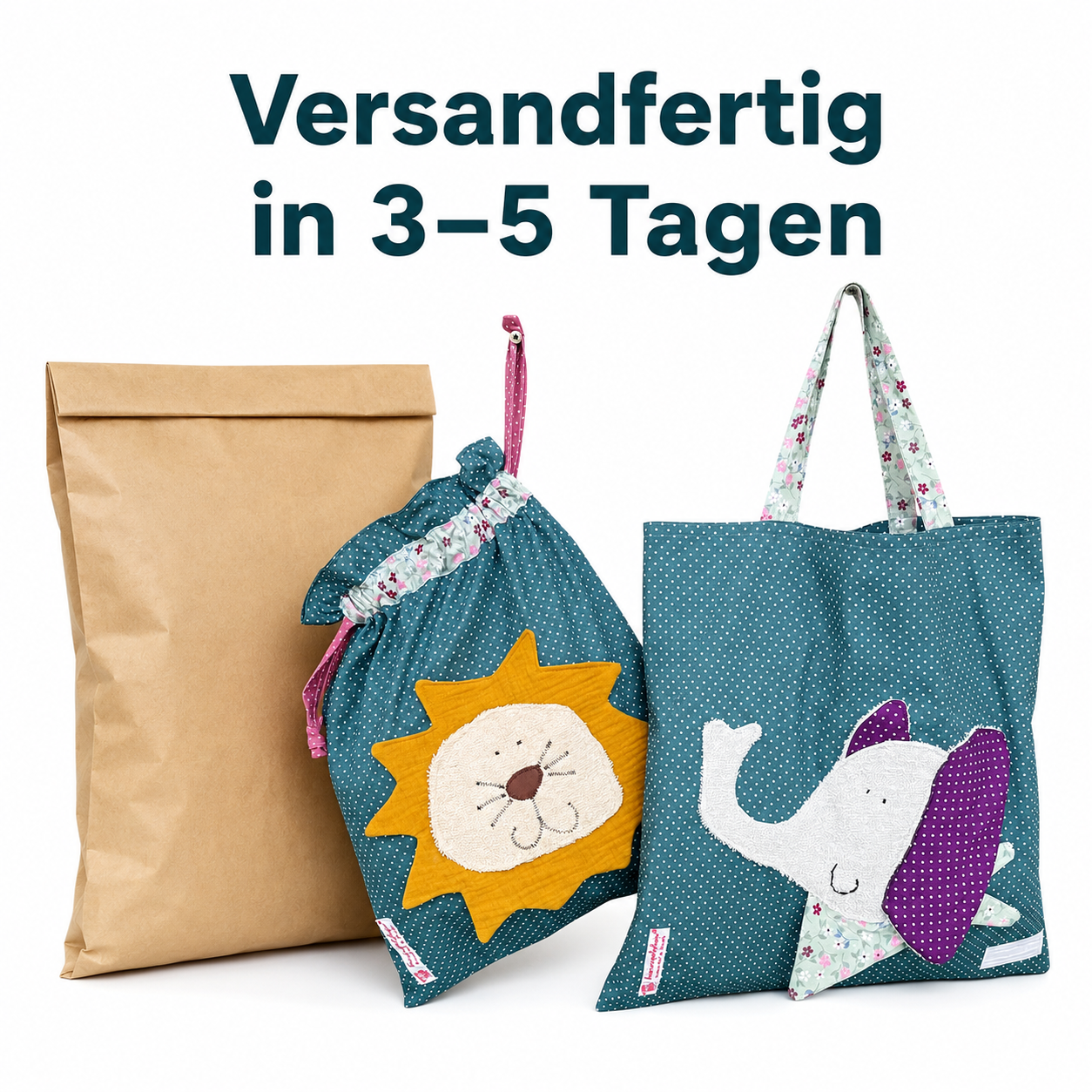 Wetbagset Löwe & Elefant – praktisches Kitaset für Wechselkleidung & nasse Wäsche
