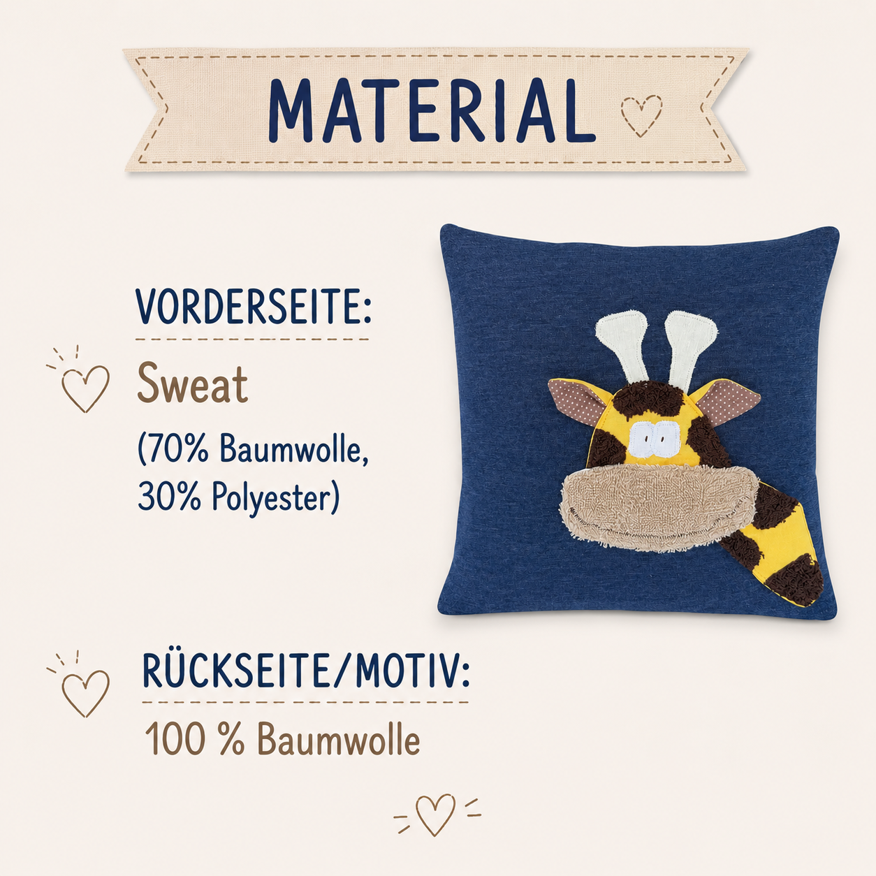 KINDERKISSEN Giraffe | Handgemachtes Reisekissen für Kinder 30x30