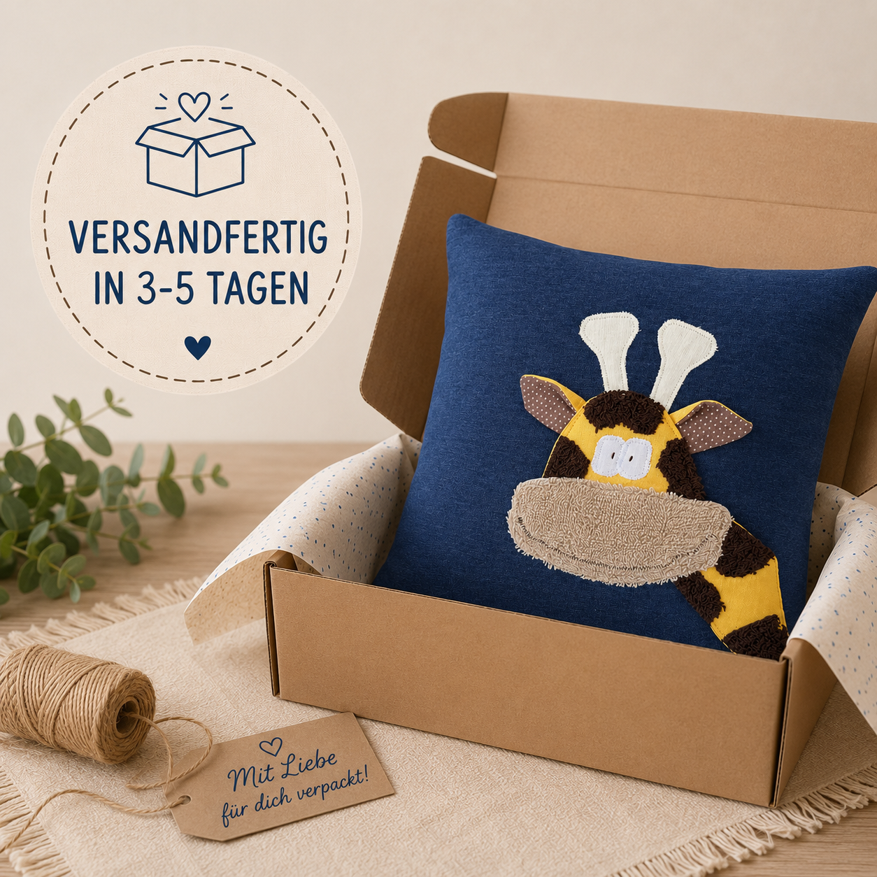KINDERKISSEN Giraffe | Handgemachtes Reisekissen für Kinder 30x30