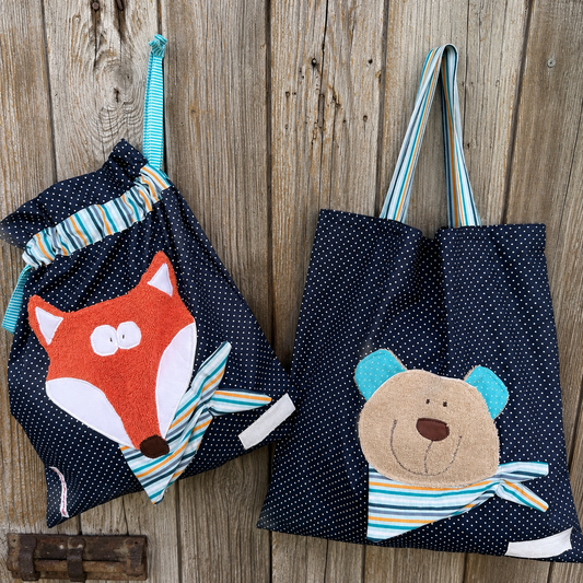 Kindergartenset Fuchs & Bär | Wetbag & Garderobenbeutel | Geschenk zum Kindergartenstart