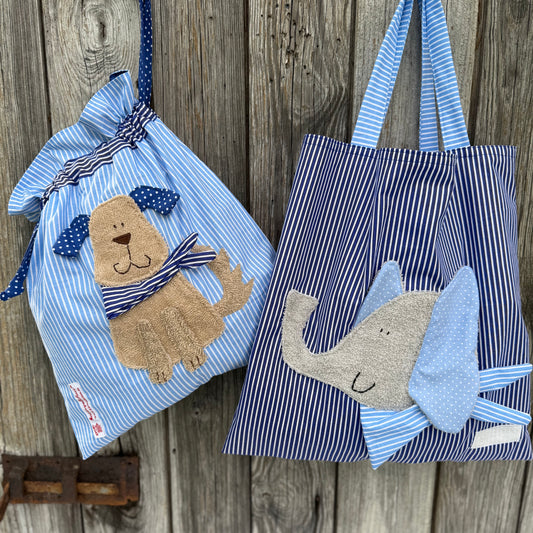 Kindergarten Set für Jungen mit Namen – Hund & Elefant