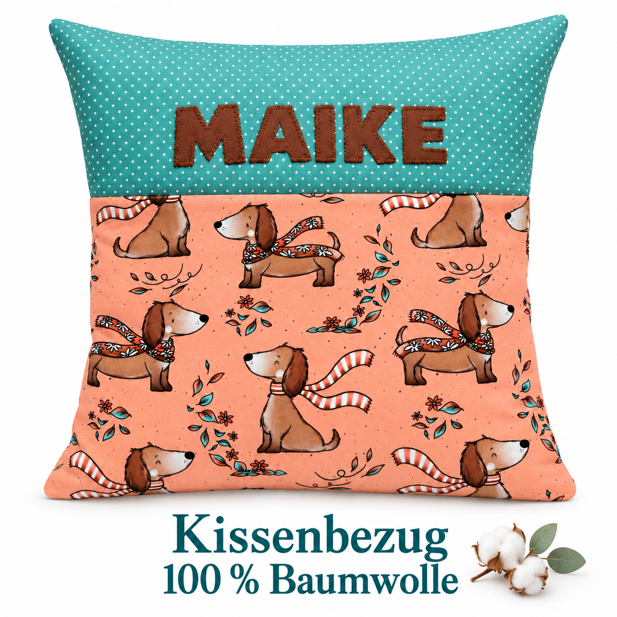 Personalisiertes Dackelkissen für Mädchen mit Wunschname – 40 × 40 cm