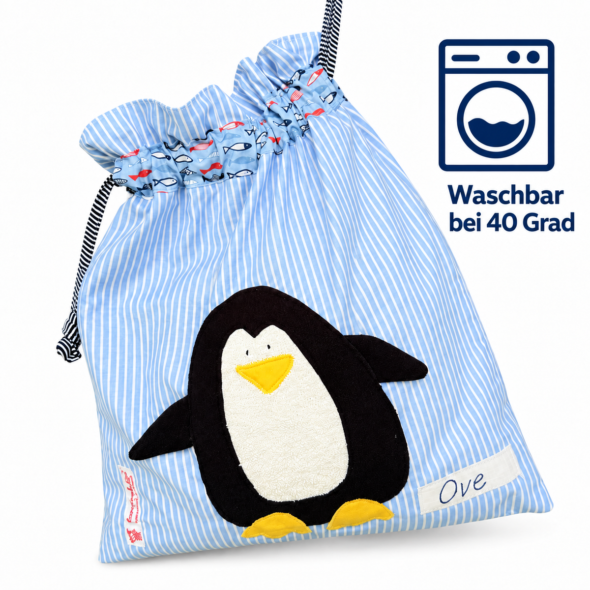 Personalisierte Nasstasche für Jungen – Pinguin