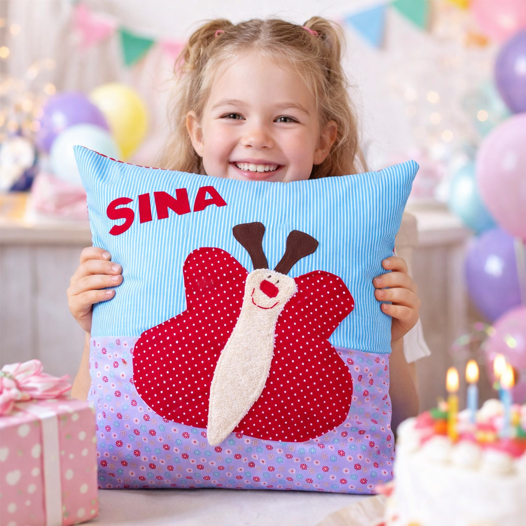 Personalisiertes Kissen Schmetterling mit Namen – Geschenkidee zum 1. Geburtstag